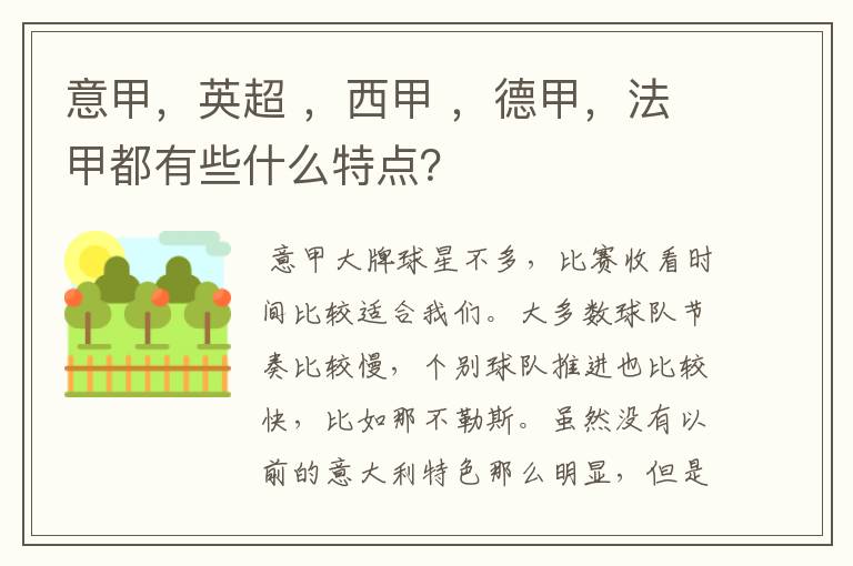 意甲，英超 ，西甲 ，德甲，法甲都有些什么特点？