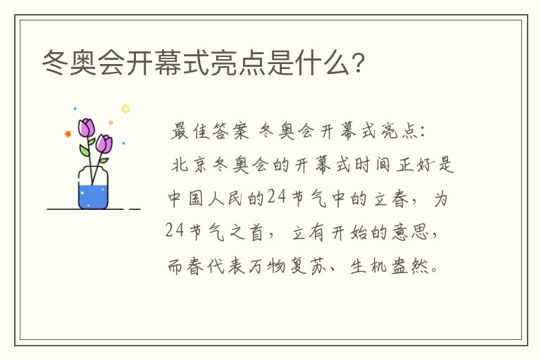 冬奥会开幕式亮点是什么?