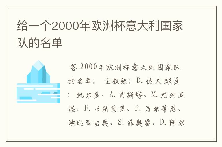 给一个2000年欧洲杯意大利国家队的名单