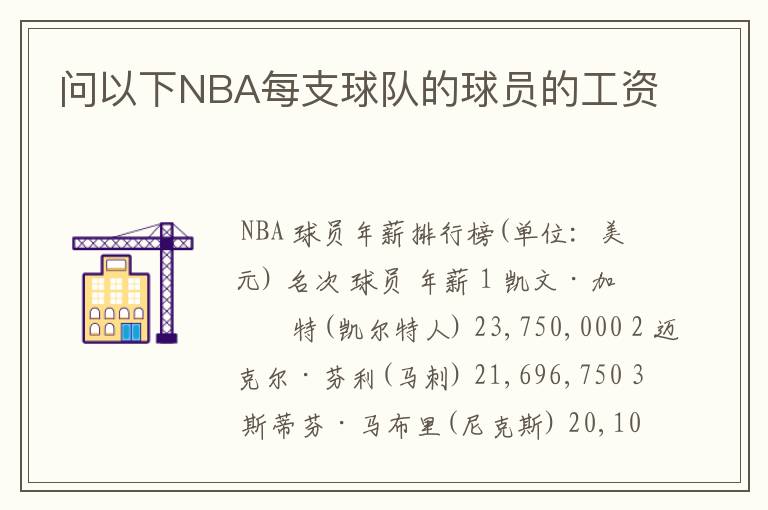 问以下NBA每支球队的球员的工资