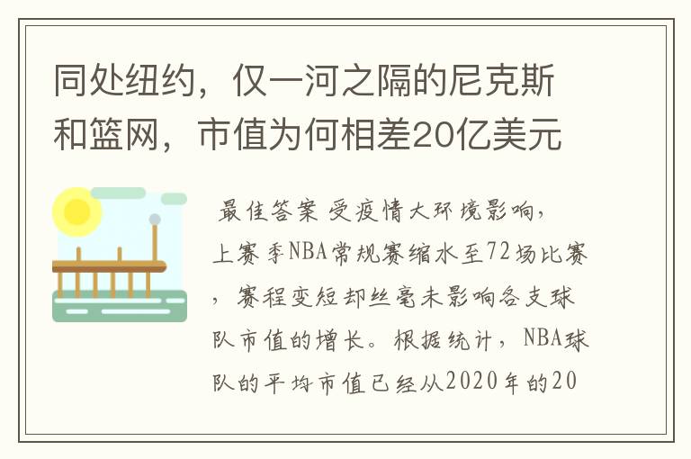 同处纽约，仅一河之隔的尼克斯和篮网，市值为何相差20亿美元？