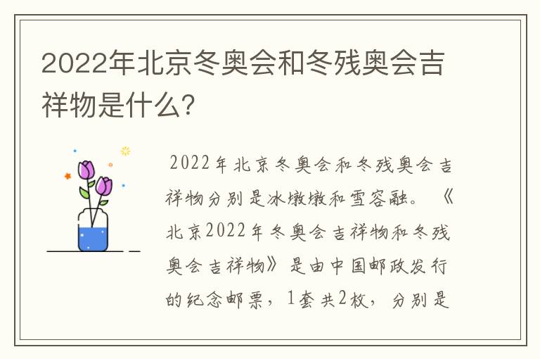 2022年北京冬奥会和冬残奥会吉祥物是什么？