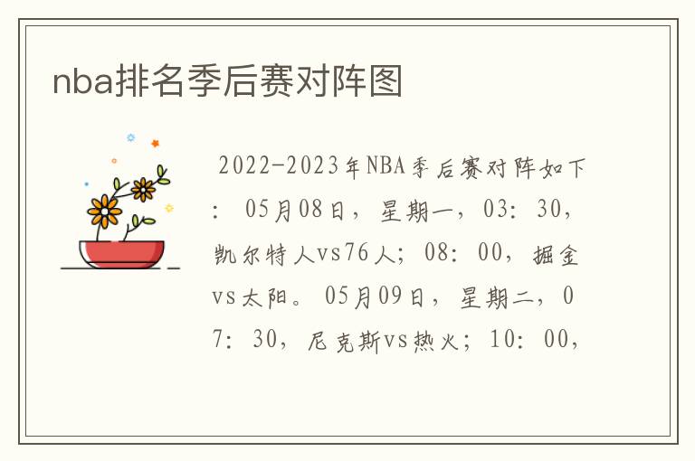 nba排名季后赛对阵图