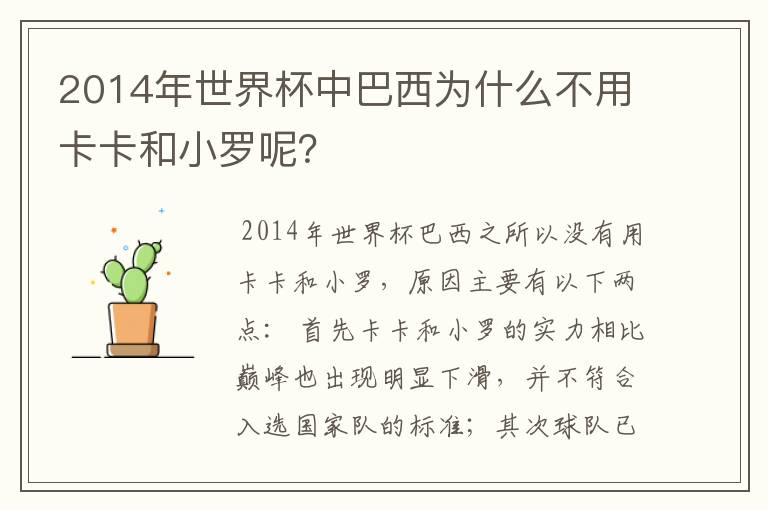 2014年世界杯中巴西为什么不用卡卡和小罗呢？