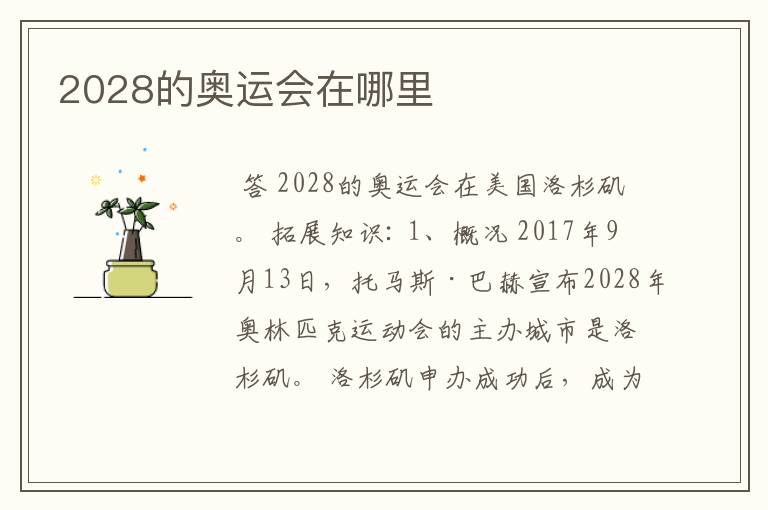 2028的奥运会在哪里