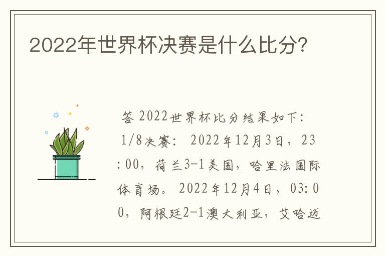 2022年世界杯决赛是什么比分？