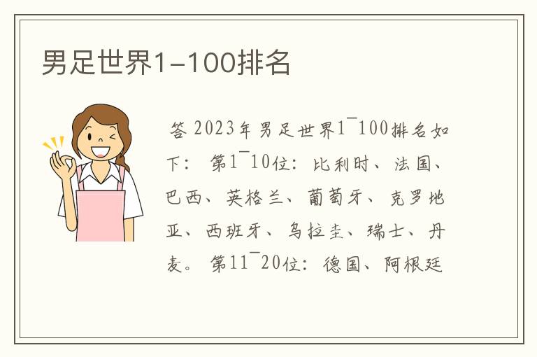 男足世界1-100排名