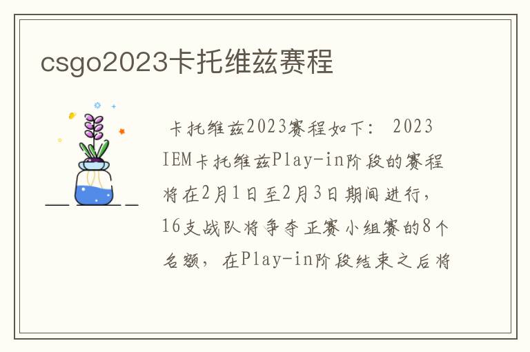 csgo2023卡托维兹赛程