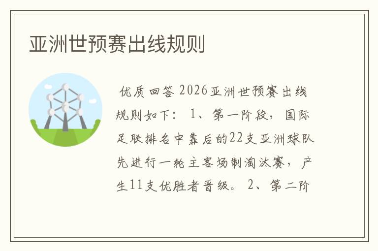 亚洲世预赛出线规则