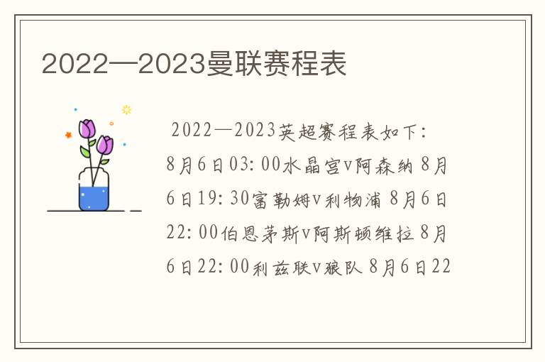 2022—2023曼联赛程表