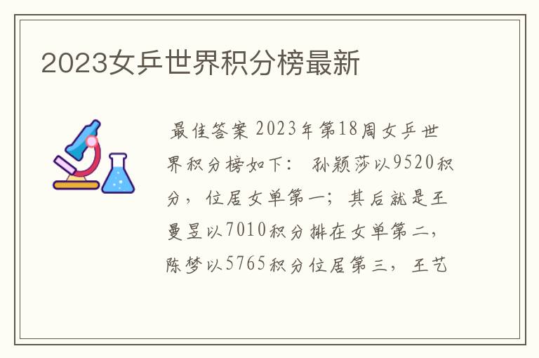 2023女乒世界积分榜最新