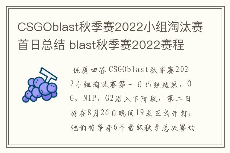 CSGOblast秋季赛2022小组淘汰赛首日总结 blast秋季赛2022赛程介绍