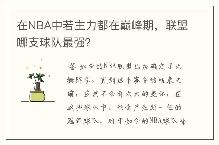 在NBA中若主力都在巅峰期，联盟哪支球队最强？