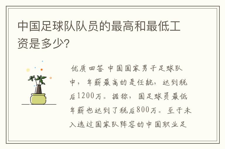 中国足球队队员的最高和最低工资是多少？