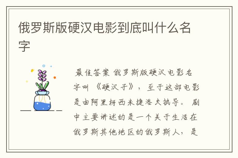 俄罗斯版硬汉电影到底叫什么名字