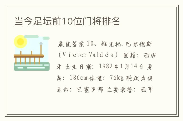 当今足坛前10位门将排名