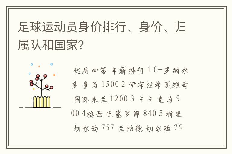 足球运动员身价排行、身价、归属队和国家？