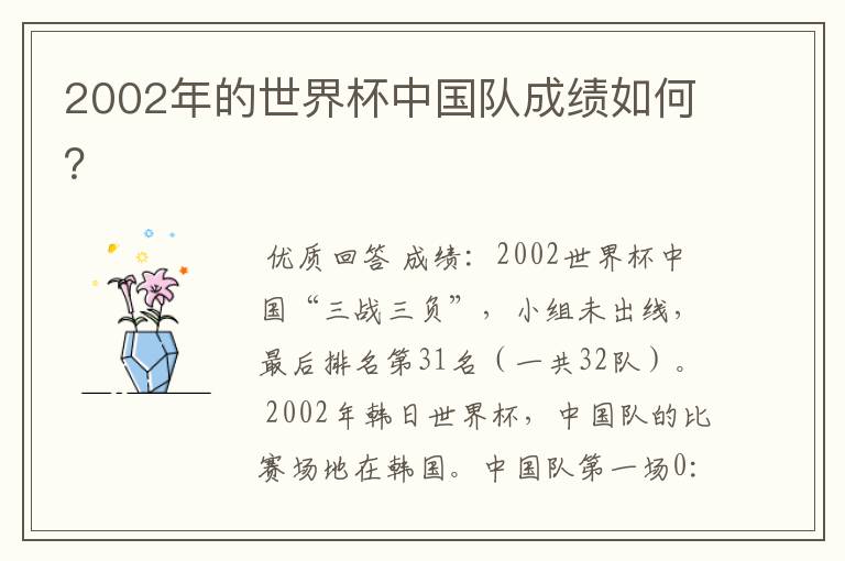 2002年的世界杯中国队成绩如何？