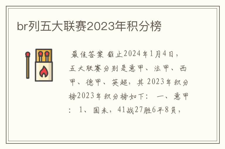 br列五大联赛2023年积分榜