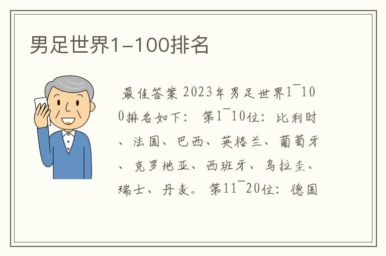 男足世界1-100排名