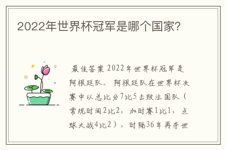 2022年世界杯冠军是哪个国家？