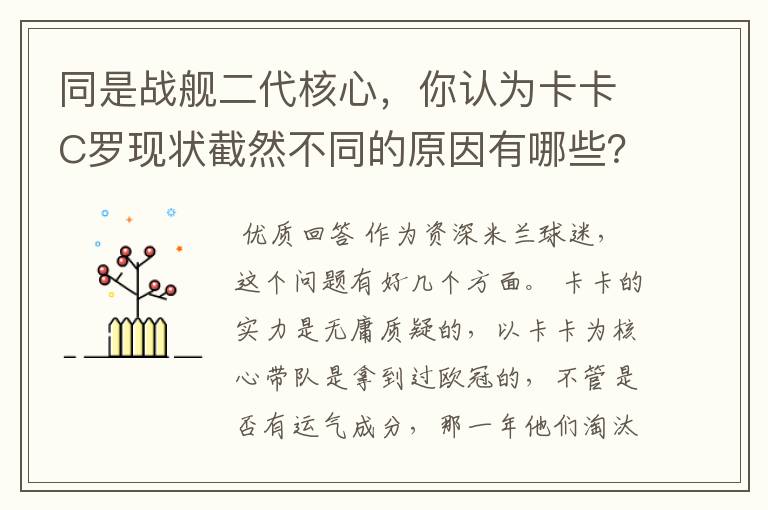 同是战舰二代核心，你认为卡卡C罗现状截然不同的原因有哪些？要有深度，傻迷勿喷