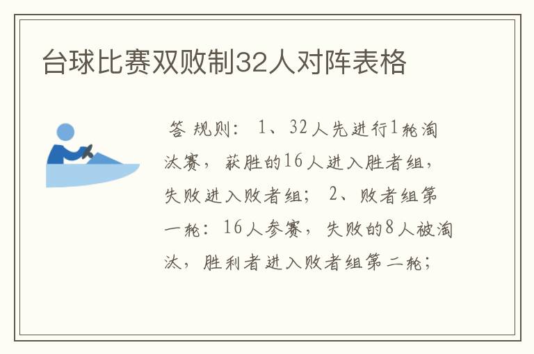 台球比赛双败制32人对阵表格