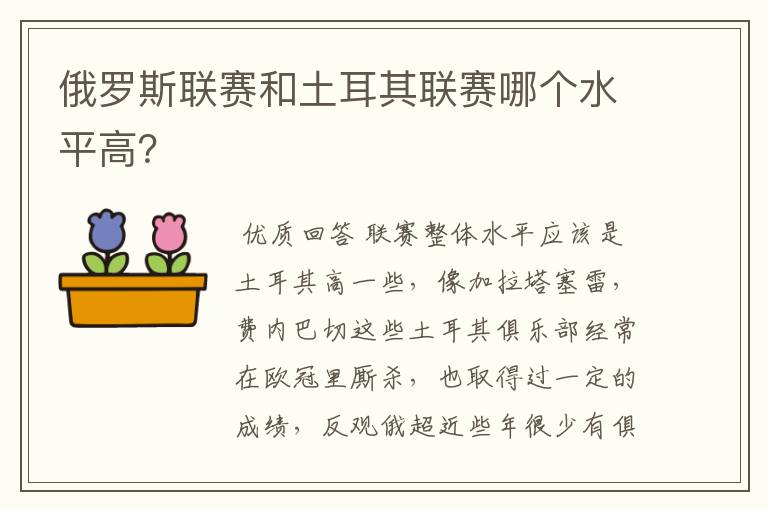 俄罗斯联赛和土耳其联赛哪个水平高？