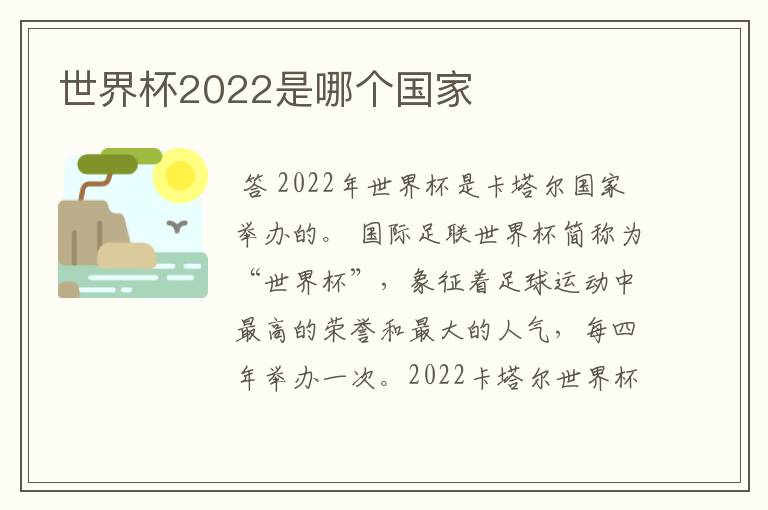 世界杯2022是哪个国家