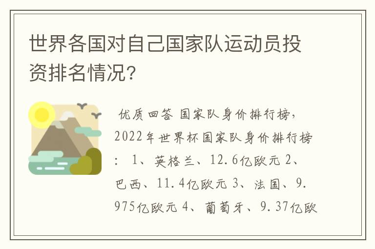 世界各国对自己国家队运动员投资排名情况?