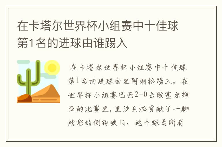 在卡塔尔世界杯小组赛中十佳球第1名的进球由谁踢入