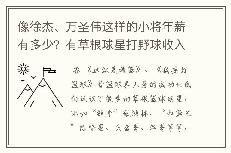 像徐杰、万圣伟这样的小将年薪有多少？有草根球星打野球收入高吗？