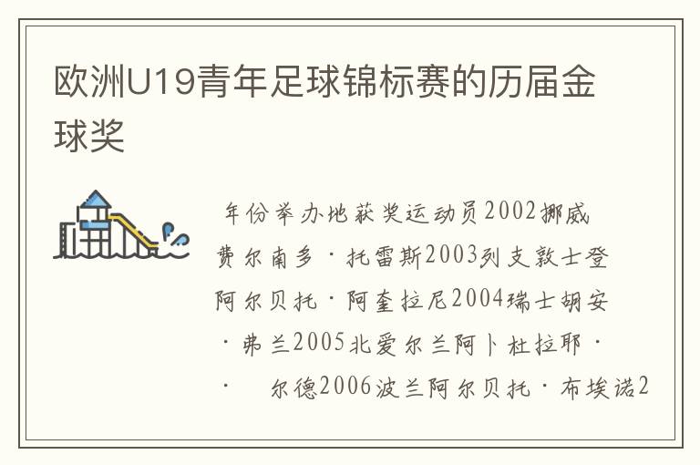 欧洲U19青年足球锦标赛的历届金球奖