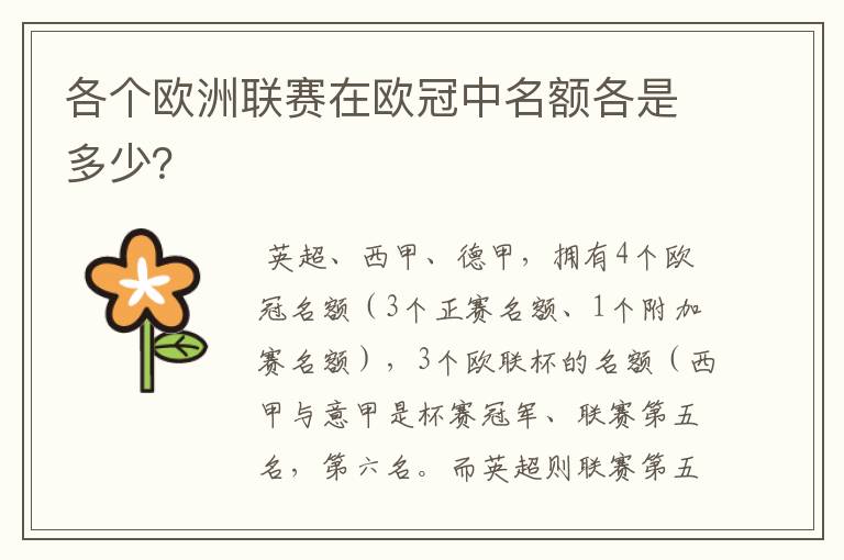 各个欧洲联赛在欧冠中名额各是多少？