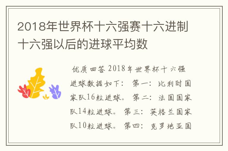 2018年世界杯十六强赛十六进制十六强以后的进球平均数