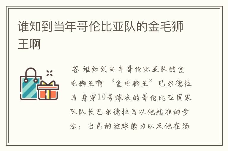 谁知到当年哥伦比亚队的金毛狮王啊