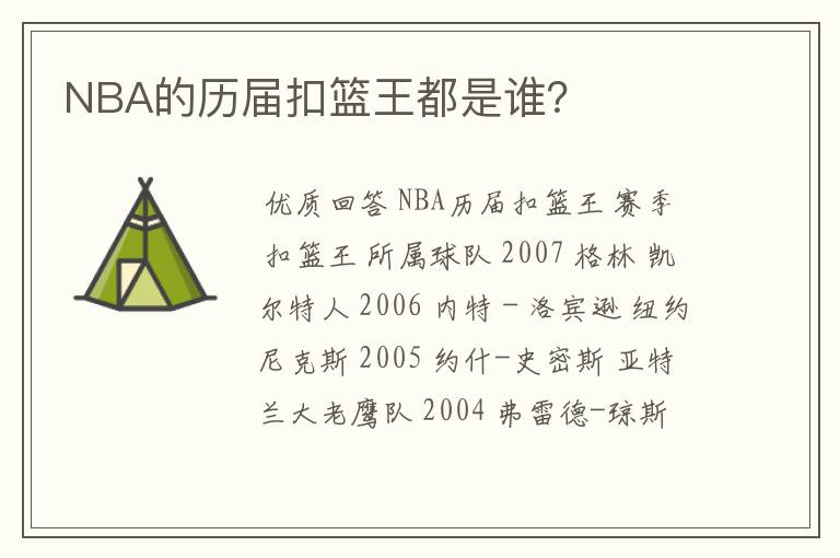 NBA的历届扣篮王都是谁？