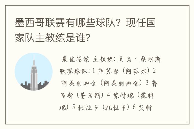 墨西哥联赛有哪些球队？现任国家队主教练是谁？