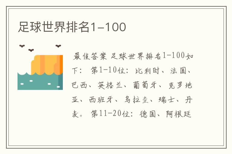 足球世界排名1-100