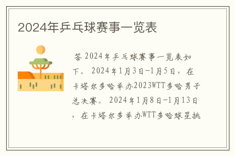 2024年乒乓球赛事一览表