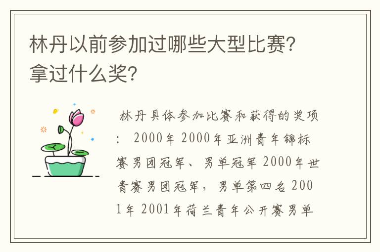 林丹以前参加过哪些大型比赛？拿过什么奖？