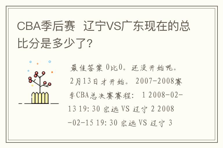 CBA季后赛  辽宁VS广东现在的总比分是多少了?