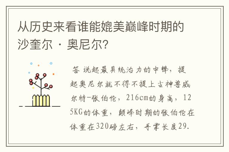 从历史来看谁能媲美巅峰时期的沙奎尔 · 奥尼尔？