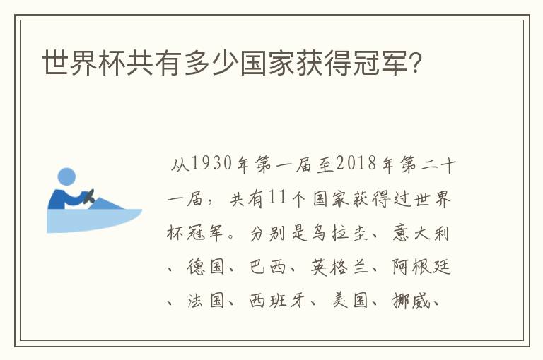 世界杯共有多少国家获得冠军？