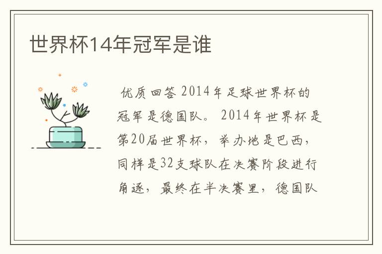 世界杯14年冠军是谁