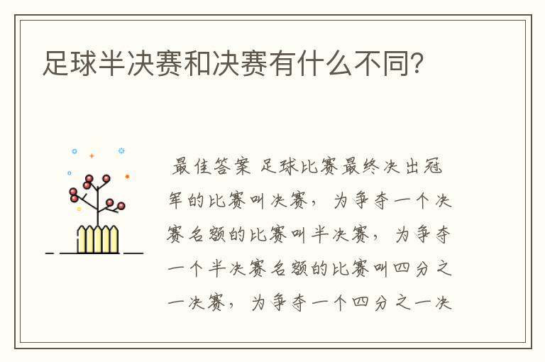 足球半决赛和决赛有什么不同？