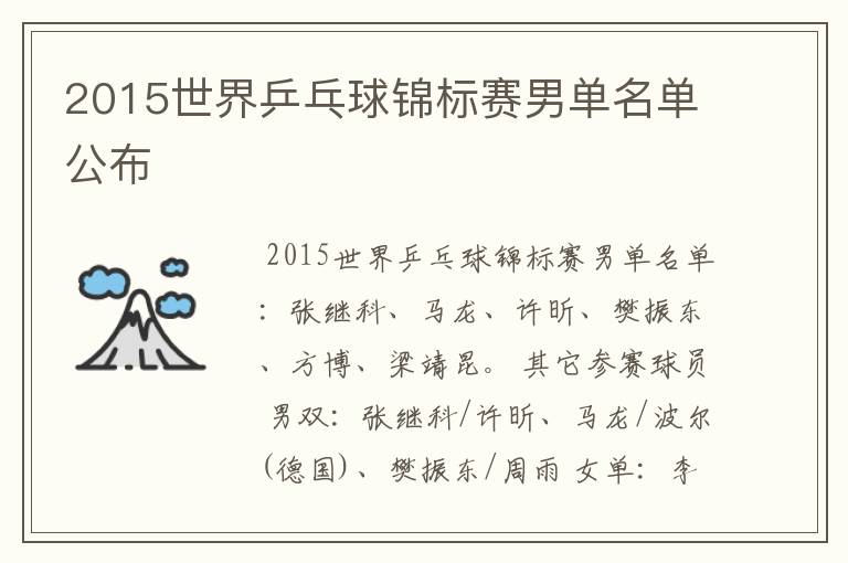 2015世界乒乓球锦标赛男单名单公布