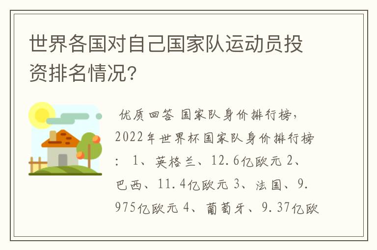 世界各国对自己国家队运动员投资排名情况?