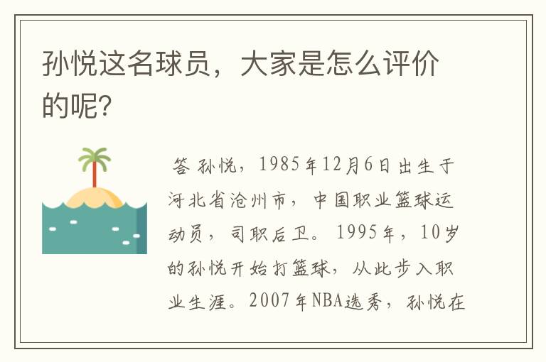 孙悦这名球员，大家是怎么评价的呢？