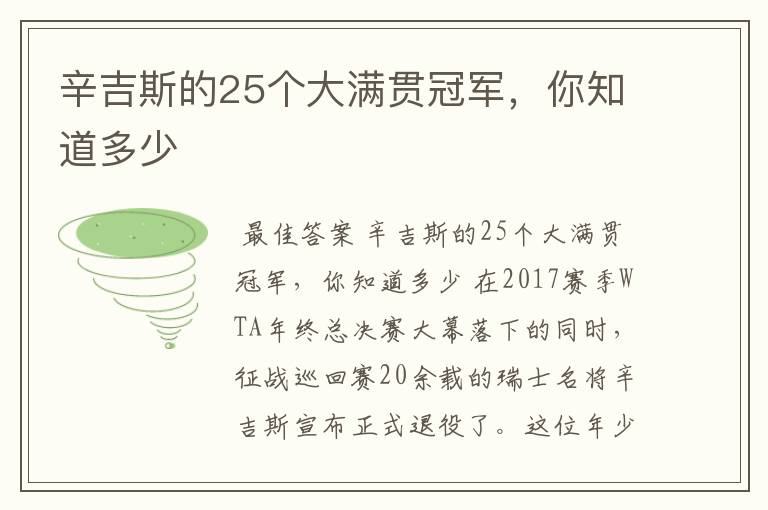 辛吉斯的25个大满贯冠军，你知道多少